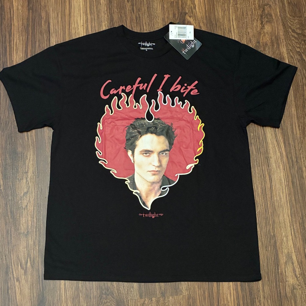 Twilight Saga Edward Cullen "Careful I Bite" T-Shirt Size XL Black NWT Vamp‎ Y2K